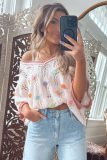 Delicacy Embroidered Flowers Colorblock Edge Hollowed Sweater
