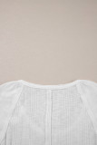 White Snap Button Drawstirng Tie Neck Textured Half Sleeve Shirt
