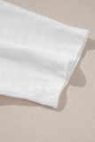 White Snap Button Drawstirng Tie Neck Textured Half Sleeve Shirt