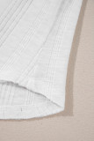 White Snap Button Drawstirng Tie Neck Textured Half Sleeve Shirt