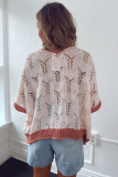 Delicacy Embroidered Flowers Colorblock Edge Hollowed Sweater