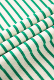 Bright Green Contrast Detail Striped Ruffle Short Sleeve Top