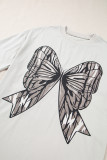 Casual Oversize Big Bow Printed Drop Shoulder Tunic Casual Tee