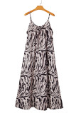 Black Abstract Print Open Back Boho Loose Maxi Sundress