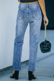 Light Blue Flag Pattern Inspired Sequin Bow Graphic Distressed Jeans
