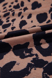 Brown Leopard Print V Neck Half Sleeve Oversized Tee