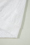 White Eyelet Pattern Boat Neck Casual Tee