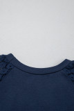 Navy Blue Contrast Lace Raglan Sleeve Pleated Detail Shift Dress