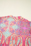 Rose Tribal Paisley Print Ruffled Sleeve Notch Neck Midi Dress
