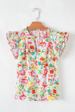 Multicolour Allover Floral Printed Flutter Sleeve Split Neck Blouse