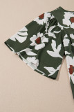Casual Floral Print Button Keyhole Back Wide Short Sleeve Blouse