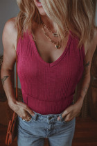 Red Dahlia Ribbed Textured Exposed Stitching Knit Tank Top