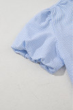 Beau Blue Striped Ruffle Short Bubble Sleeve Shirt