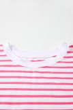 Pink Stripe Mixed Pattern Patchwork Uneven Hem Loose Tee
