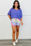 Multicolour Checkered Drawstring Elastic Waist Casual Shorts