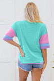 Light Blue Solid Color Half Sleeve Buttons Henley Top