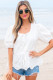 White Bow Knot Decor Square Neck Puff Sleeve Peplum Top