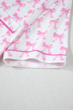 Pink Bowknot Printed Short Sleeve and Ruffled Shorts Pajama Set