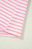 Pink Stripe Ruffled V Neck Cap Puff Sleeve Top
