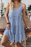 Sky Blue Stripe U Neck Sleeveless Loose Fit Mini Dress