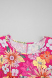 Rose Plus Size Floral Print Ruffle Short Sleeve Blouse