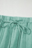 Mint Green Mineral Wash Exposed Seam Drawstring High Waist Wide Leg Cargo Pants