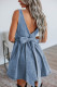 Myosotis Square Neck Bowknot A-line Sleeveless Denim Dress