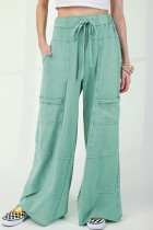 Mint Green Mineral Wash Exposed Seam Drawstring High Waist Wide Leg Cargo Pants
