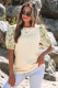 Beige Contrast Floral Bubble Sleeve Patchwork Ribbed Top