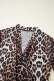 Black Leopard Wrapped V Neck Slim Short Sleeve Top