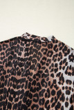 Black Leopard Wrapped V Neck Slim Short Sleeve Top