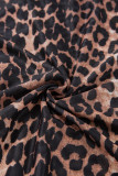 Black Leopard Wrapped V Neck Slim Short Sleeve Top