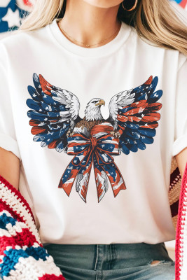 White American Flag Eagle Print Independence Day Tee