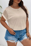 Parchment Lace Patchwork Short Sleeve Round Neck Plus Size Summer Top