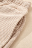 Parchment Textured Half Zip Kangaroo Pocket Top Drawstring Shorts Set