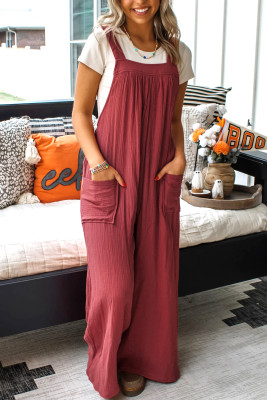 Red Clay Knotted Back Strap Cotton Bib Jumpsuit