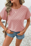Apricot Pink Checkered Textured Round Neck T-shirt
