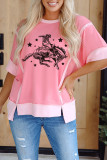 Peach Blossom Raw Seam Mix Texture Patchwork Rodeo Graphic Tee