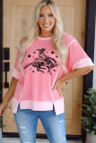 Peach Blossom Raw Seam Mix Texture Patchwork Rodeo Graphic Tee
