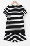 Black White Striped Short Sleeve Top and Shorts Set