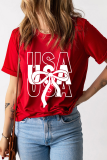 Red USA Bow Printed Casual Cotton Blend T Shirt
