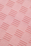 Apricot Pink Checkered Textured Round Neck T-shirt