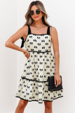 White Bow Knot Color Contrast Trim Knotted Shoulder Mini Dress