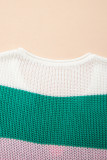 Multicolour Plus Size Striped Colorblock V Neck Short Sleeve Sweater