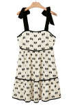 White Bow Knot Color Contrast Trim Knotted Shoulder Mini Dress