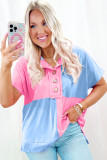 Myosotis Two Tone Half Buttons Collared T Shirt