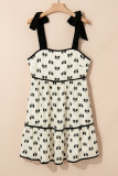 White Bow Knot Color Contrast Trim Knotted Shoulder Mini Dress