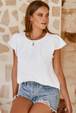 White Flounce Sleeve Pleated Textured Blouse