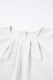 White Flounce Sleeve Pleated Textured Blouse