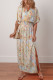 Multicolour Geometric Print Half Sleeve Shirred High Waist Maxi Dress